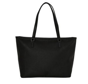 Rear view of Sprayground Shark Central Breakup Check Sorbet Grey Tote showcasing its sleek black vegan leather back panel